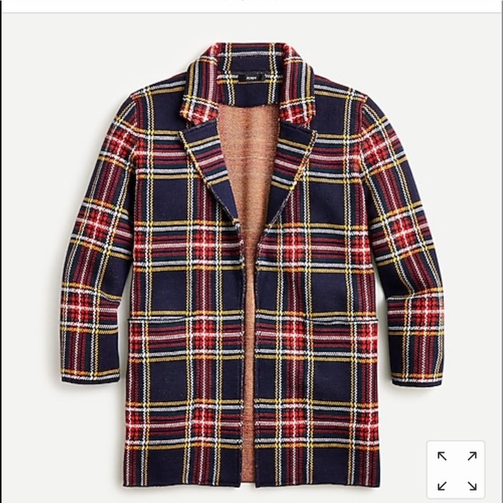 Sophie open-front sweater-blazer in Dark Navy Stewart tartan